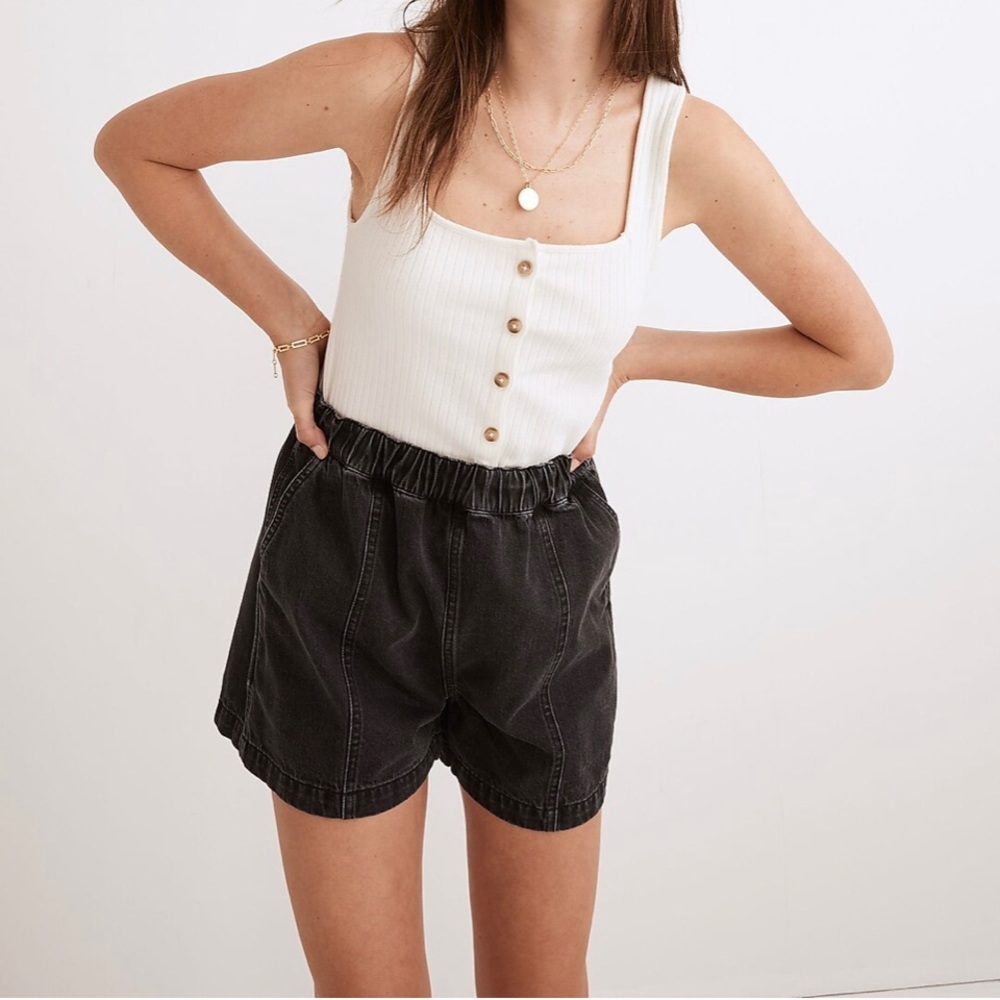Madewell Easy Pull On Tencel Denim Short Lunar Washed Black XL
